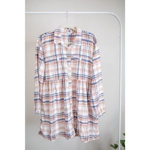 American Eagle NWOT Women’s Plaid Flannel Babydoll Shirt Dress Button-Down SZ S